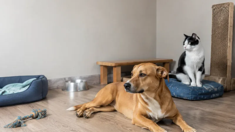 Cão, gato e coelho durante avaliação individual antes da castração